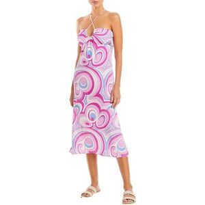Aqua Womens Swim Swirl Print Coverup Halter Dress Medium